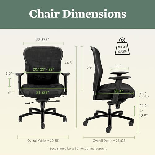 Image of HON Wave Big and Tall Ergonomic Mesh Office Chair with Adjustable Arms and Lumbar Support, Heavy‑Duty Tilt Recline and Swivel Wheels, Desk and Computer Chair for Home Office, 450 lb. Capacity, Black