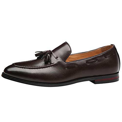 Jamron Herren Klassisch Britischer Stil Quaste Loafers Halbschuhe Kunstleder Leicht Mokassin Slippers Braun SN01757 EU44.5