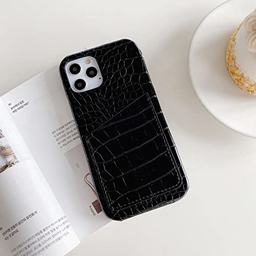 Coque en cuir anti-rayures iPhone 11 motif crocodile avec fente carte