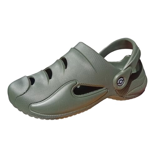 Red & Black Athrox Men's Original Lightweight Clogs Sandals with Adjustable Back Strap | Color: Olive