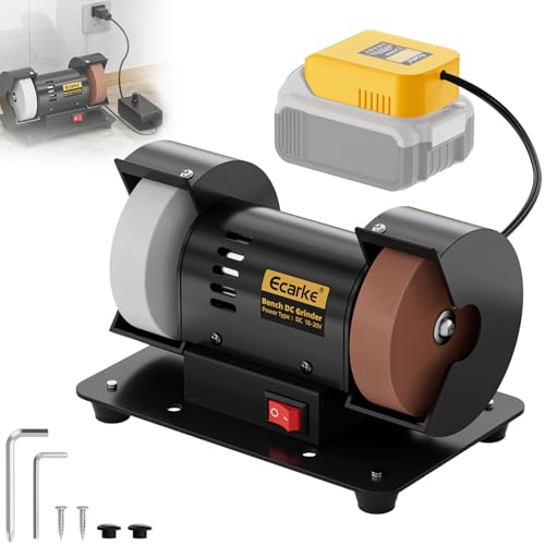 Ecarke 3' Mini Bench Grinder Compatible with Dewalt 20V, Bench Grinder 2000-10000 RPM Variable Speed with AC Adapter, Dual Grinding Wheels for Sharpen Knives, Drills, Steel, Rust Removal, No Battery