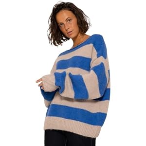 SASSYCLASSY Gestreifter Pullover Damen Winter – Oversize Sweater mit Blockstreifen – Sweatshirt Damen – Strickpulli Damen gestreift bunt – Strickpullover Damenpullover