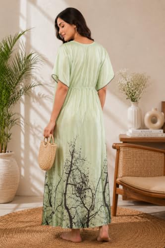 Image of Noty Women's Kaftan Nighty | Digital Print | Sarena Fabric | V Shaped Neck Nightwear | Nightdress for Girl