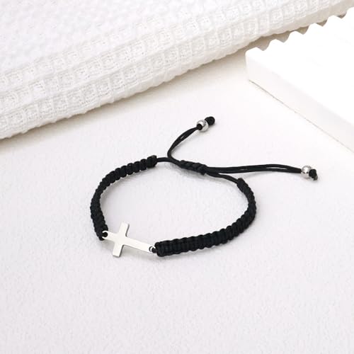 Image of Braided Rope Cross Bracelets First Communion Baptism Christian Birthday Valentines Christmas Easter Gifts