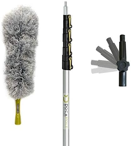 DOCA Telescoping Pole 7-30 Ft - Extension Pole for Cleaning, Feather Duster, Window Washing Kit, Paint Roller, Window Squeegee - High Reach Extendable Kit for Indoor & Outdoor - Feather Duster