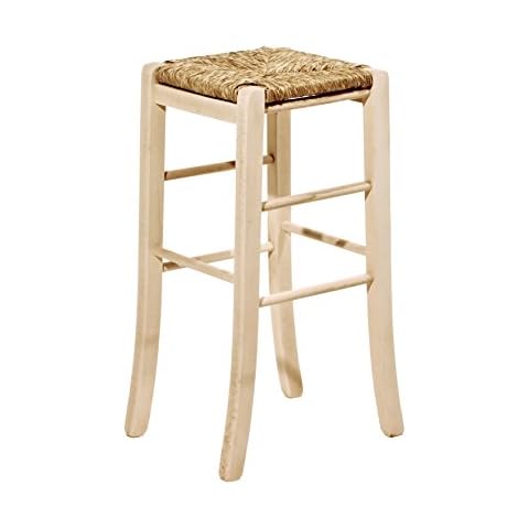 Taburete de madera al natural con asiento de paja cuadrado Cover