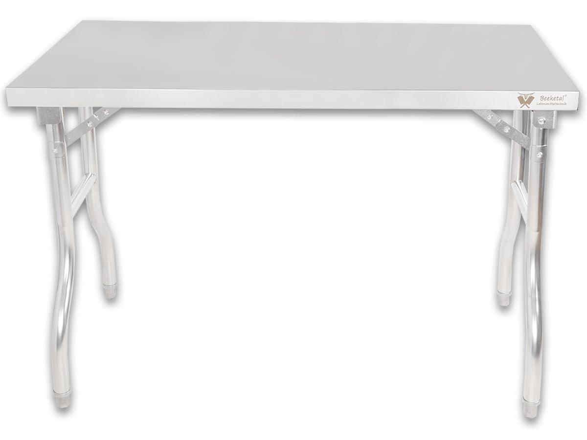 Beeketal Edelstahl Klapptisch (Größe wählbar) | Arbeitstisch für Gastro & Privat | 100-180cm Längen | klappbar & höhenverstellbare Füße | BAR-K Serie (BAR120-70K)