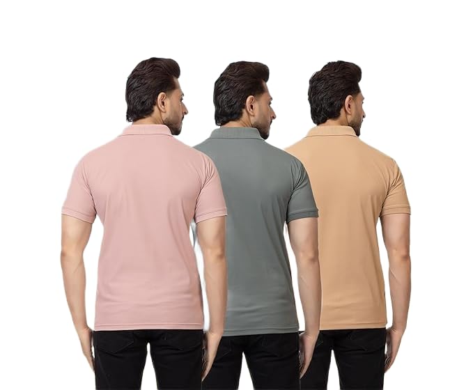 Image of Regular Fit Half Sleeve Soft and Comfortable Solid Polo T-Shirt for Mens (Pack of 3)