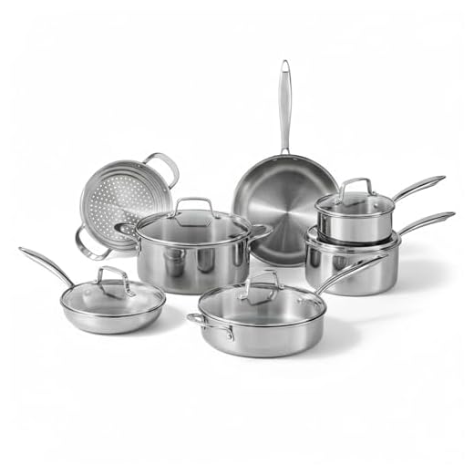 Lagostina 3 Ply Clad, 12-pc Cookware Set , Stainless Steel Pots and Pans, stay-cool cast stainless steel handles, tempered glass lids ,Induction safe, Oven Safe 500°F without the lids