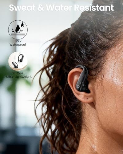 Image of LEEMC 60H Bluetooth Headphones, Active Noise Cancelling Ear Buds with Touch Screen, Over-Ear Hook Stable for Sports, Workout, Sweat Resistant, Ebony