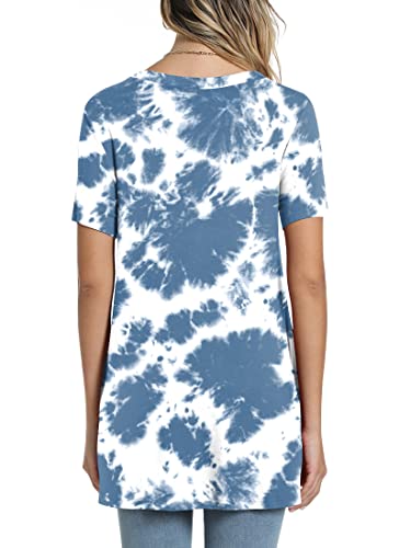 Popyoung Women's Summer Casual Short Sleeve Tunic Top For Leggings Crewneck Shirt Loose Blouse Xl, Blue Tie Dye #TOP2