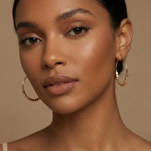 NEOTIGER Elegant Gold Large Hoop Earrings for Women with Rotatable Bead Accents, Minimalist Dainty Catching Design Circle Earrings, Luxury Fashion Shiny Metal Jewelry for Daily/Commute/Dating by NEOTIGER - Used condition - Image 2