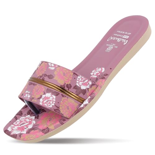 Image of Walkaroo Women's Floral Printed Flat Sandals|Soft Cushion Footbed, Broad Strap, Toe Loop Design, Lightweight Anti-Skid Sole, Slip-On Sandal|Daily Wear, Casual Wear, Ethnic Wear Sandals for Women's|WLR73014