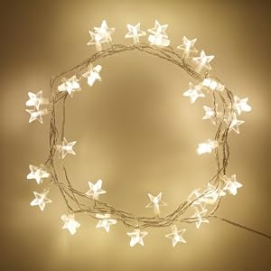Lights4fun LED-Sternen-Lichterkette | 30 warmweiße LEDs | Leuchtsterne Kinderzimmer Teenagerzimmer | Weihnachten Advent Christfest | Beleuchtete Dekoration [Energieklasse A++]