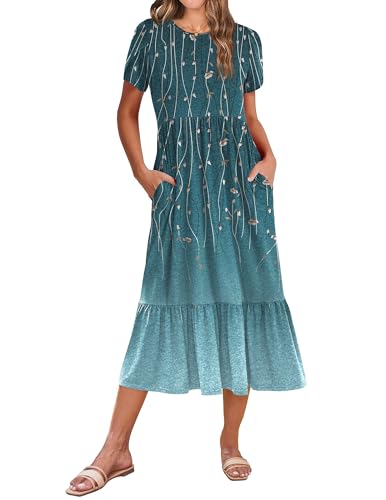 Image of Zeagoo Women Summer Midi A Line Dress Short Sleeve Casual Flowy Tiered Beach Long Sundress with Pockets 2026 Vacation Travel