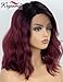 K'ryssma 99j Lace Front Wig Ombre L Part Short Bob Synthteic Wig with Deep Side Parting Burgundy Wigs for Women Wavy Ombre Wig with dark Roots