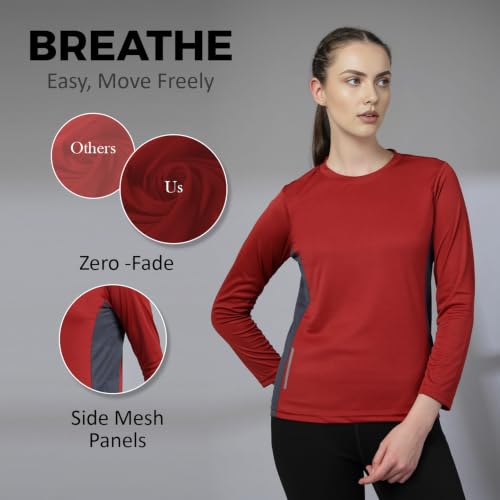Image of CHKOKKO Women's Activewear Sports Gym Workout Full Sleeve T-Shirt Lightweight UV Protection Breathable Stretch Round Crew Neck for Training Running Yoga
