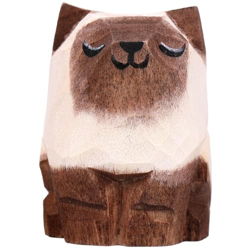 Figurine de chat en bois pour décoration maison : ornement de bureau délicat
