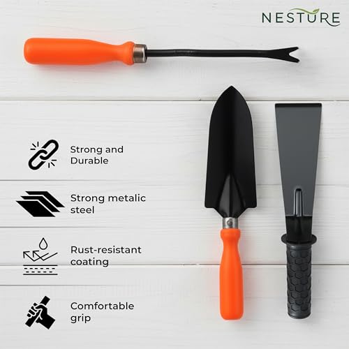 Image of Gardening Tools Set for Home Garden | Weeder, Khurpi & Trowel Kit | Heavy Duty Garden Hand Tools Set (Orange & Black)