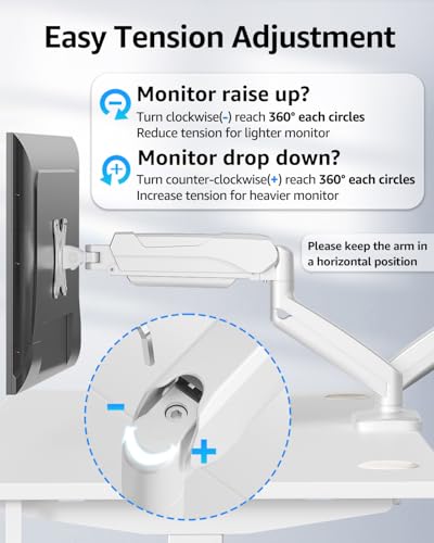 Image of MOUNTUP Dual Monitor Stand for Desk, Gas Spring Monitor Arms for 2 Monitors Max 32 Inches, Height Adjustable Double Monitor Mount, VESA Mount with C-Clamp & Grommet Base, Holds 4.4-17.6lbs, White
