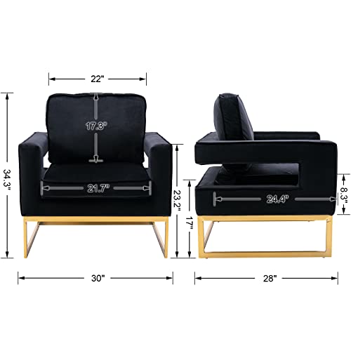 Duomay Velvet Barrel Accent Arm Chair Set Of 2 With Open Back, Modern Contemporary Upholstered Chair Club Chair With Gold Base For Living Reading Guest Room Bedroom Office, Black #TOP2