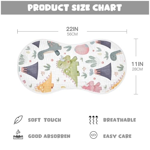 xigua Cute Dinosaurs Muslin Baby Burp Cloths Set of 1, Super Soft & Absorbent Burping Rags, Cotton Burp Clothes Shower Gift for Newborn, Baby Girls and Boys4