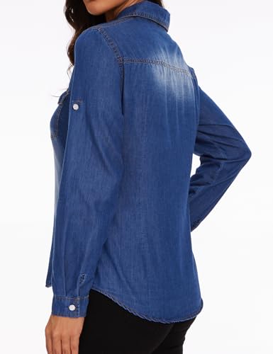 Women Jean Blouses Fall Top Long Sleeve Shirts Casual Denim Blouse Plus Size3
