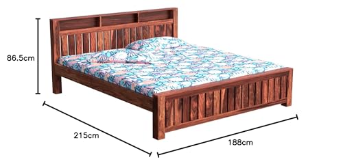 Image of Solid Sheesham Wood King Size Bed Without Storage | Wooden Double Bed Cot Bed for Bedroom Furniture | Palang Double Bed for Hotels | Honey