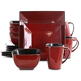 Unknown1 Modern Loft 16 Piece Dinnerware Set Red Solid Casual Square Stoneware Microwave Safe