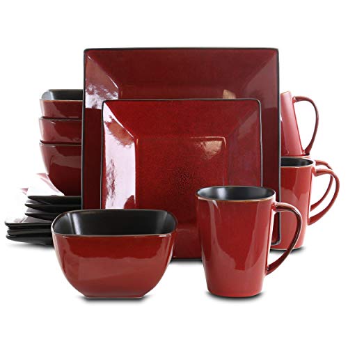 Unknown1 Modern Loft 16 Piece Dinnerware Set Red Solid Casual Square Stoneware Microwave Safe