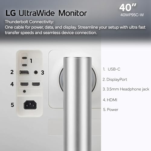 Image of LG 40WP95C-W 40 inch UltraWide 5K2K (5120x2160) Curved Monitor Bundle | Nano IPS, 72Hz, 98% DCI-P3, HDR10, Thunderbolt 4 w / 96W PD, HDMI & DisplayPort, Adjustable Stand + USB-C Cable + Cleaning Kit + More