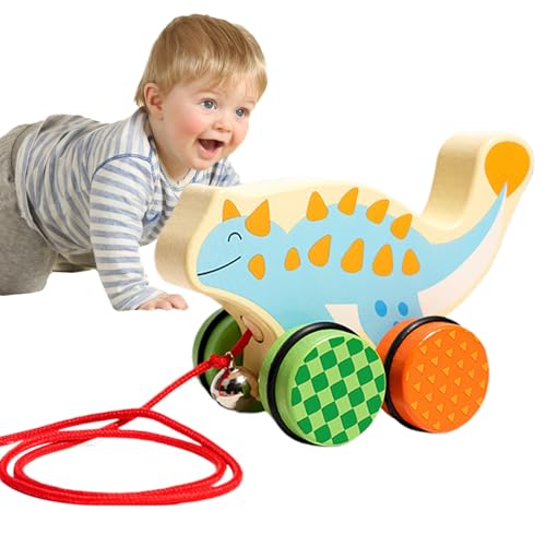 Juguetes de Dinosaurios de Madera,Coche Interactivo de Empuje Manual - Coches En Madera Que Caminan - para Niños Y Niñas Juego En Interior Y Exterior Guardería Y Jardín De Infancia Juego En El Suelo