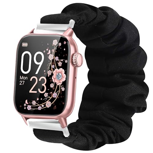 Lamshaw Compatible with AKUMAKA Smart Watch Band, 22mm Fabric Elastic Scrunchie Elastic Watch Band Women Cute Replacement Straps Compatible for AKUMAKA G39, T90, 209DK Smart Watch (Compatible for AKUMAKA G39, T90, 209DK Watch, Black)