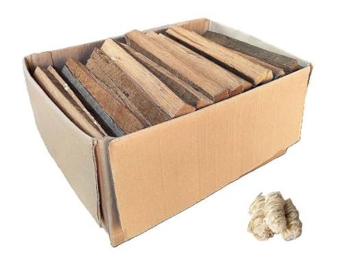 Bois d'Allumage en Chêne Sec, 8 kg, Bûchettes de 25 cm, pour Cheminée, Brasero, Four à Pizza, Barbecue, avec 3 Allume-Feux Naturels