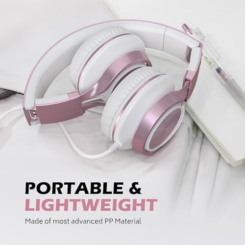 Image of AILIHEN C8 Wired Headphones with Mic & Volume Control - Noise Isolating On-Ear Headphones for Girls School, Plug in Corded 3.5mm Headsets for Chromebook Laptop Computer PC Tablets Travel (Rose Gold)