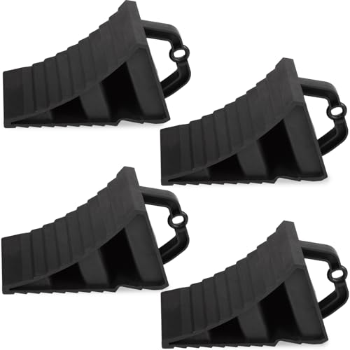 GAsupply Lot de 4 cales de roue en plastique avec poignée - Cales de frein - Pour voiture, remorque, caravane, camping-car - Style industriel vintage avec design rugueux