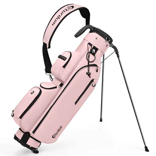 Sturdum Golf Stand Bag, Lightweight Par 3 Golf Bag with 3 Way Dividers Fits Up to 8 Clubs, 3.7lbs Compact Yet Spacious Pitch N Putt for Driving Range, Cooler Pockets, Pink