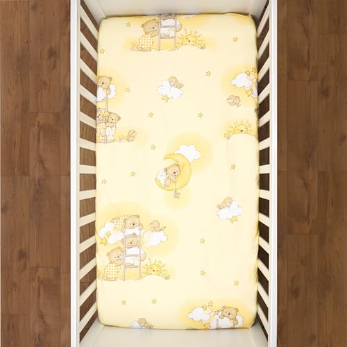 Baby Comfort Nursery 100% Cotton Fitted Sheet fits 120x60 cm Cot Mattress (Ladders Yellow)