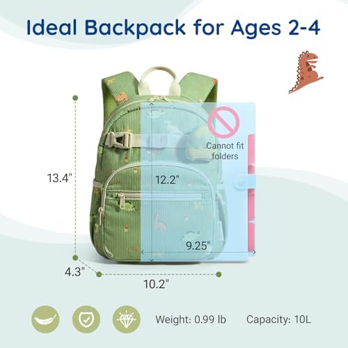 mommore Toddler Backpack for Boys 2-4, Corduroy Kids Backpack, 13" H Preschool Kindergarten Daycare School Bag Dinosaur Bookbag - 5