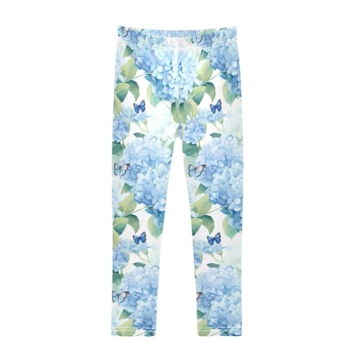 ALAZA Girls' Leggings Children's Yoga Pants Skinny Printed Dance Hydrangea Blue Butterfly Comfortable 4T