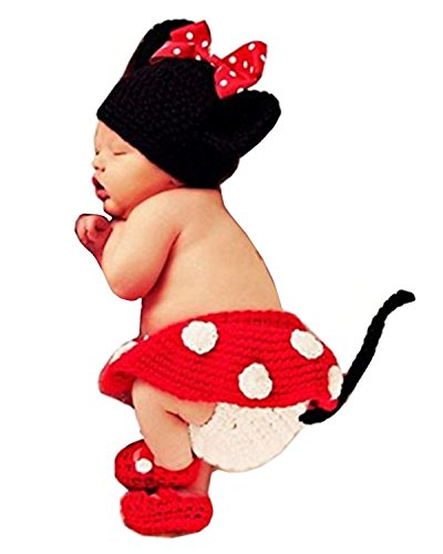 ZEAMO Fashion Unisex Newborn Boy Girl Crochet Knitted Baby Costume Set Photography Photo Prop Outfits (Mickey Mouse)