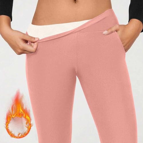 Image of Fleece Lined Pants Women Winter Thermal Warm Flare Leggings Comfy Soft High Waisted Yoga Pants with Pockets