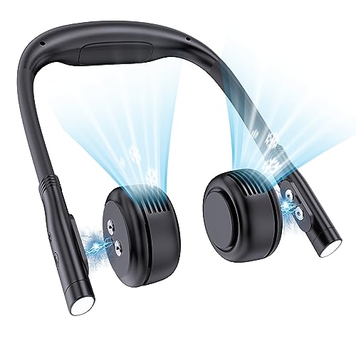 Ventilador de Cuello Portátil Silencioso, Ventilador Cuello Recargable con Luz Lectura, 3 Velocidades, Enfriador para Mujeres Hombres, Neck Fan con Cargador de 5000 mAh para Auriculares VR/Smartphone