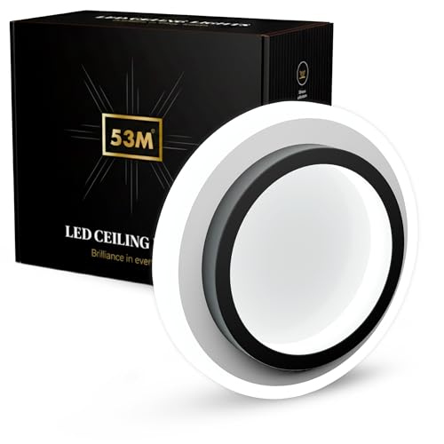 Image of 50W Modern LED Ceiling Light for Living Room, Flush Mount Chandelier Style Fixture, 3-Color Dimmable Surface Mount Lamp for Bedroom & Hallway (Round Black)