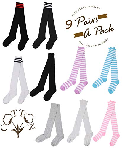 FIBO STEEL 6 – 9 pares de meias compridas até a coxa femininas listradas na altura do joelho