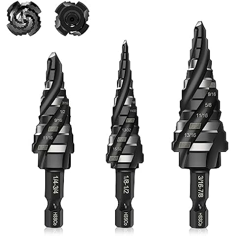 Step Drill Bits,Lytool 3Pcs,1/8"-7/8" Titanium Four Spiral Flute Cobalt Unibit Step Bit Set for Metal,1/4" Hex Shank M35 High Speed Steel Bit for Metal,Stainless Steel,Aluminum,Wood,Plastic Cover