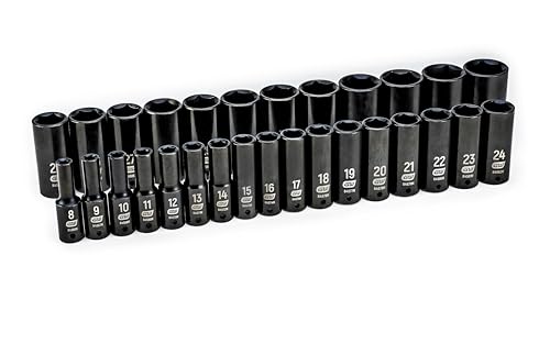 GEARWRENCH 29 Pc. 1/2' Drive 6 Pt. Impact Socket Set, Deep, Metric - 84935N