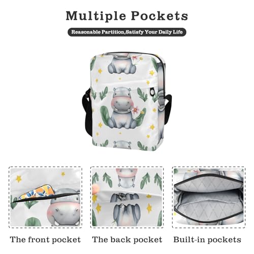 Crossbody Bag Cute Hippo Messenger Bag for Women Men Purse Shoulder Bag Satchel Bag with Adjustable Strap 214C15772