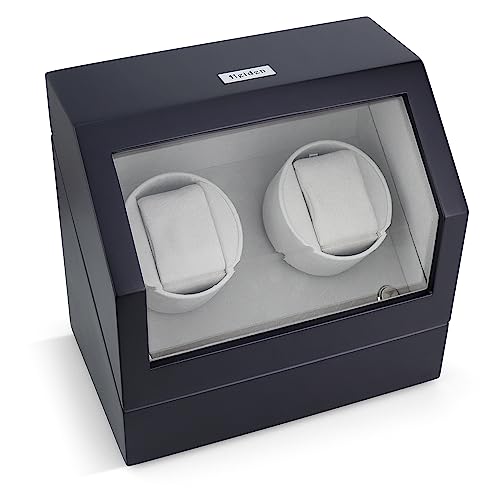 Heiden Automatic Double Watch Winder for Rolex's - Matte Black Wood Finish - Japanese Motor - AC Adapter or Battery Powered - Independent Settings - 12 Multiple Settings