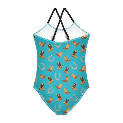senya Girls Swimsuits One-Piece Swimwear Tie Bathing Suit Beach Summer Round Neck 5-6T Horseshoe Boots Pattern2